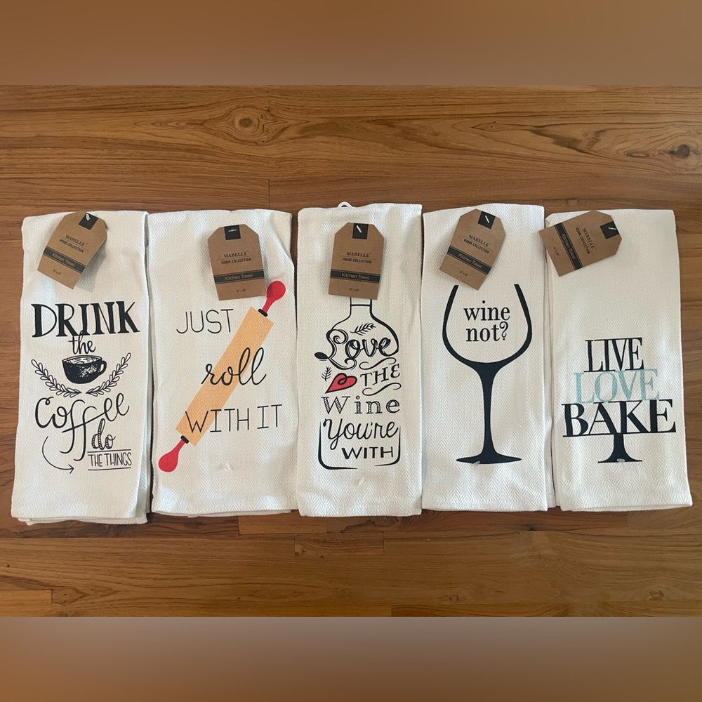 NWT Mabelle Set of 5 Kitchen Towels with funny sayings
